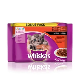 WHISKAS® kapsičky Junior mäsový výber v šťave 4 x 100g image